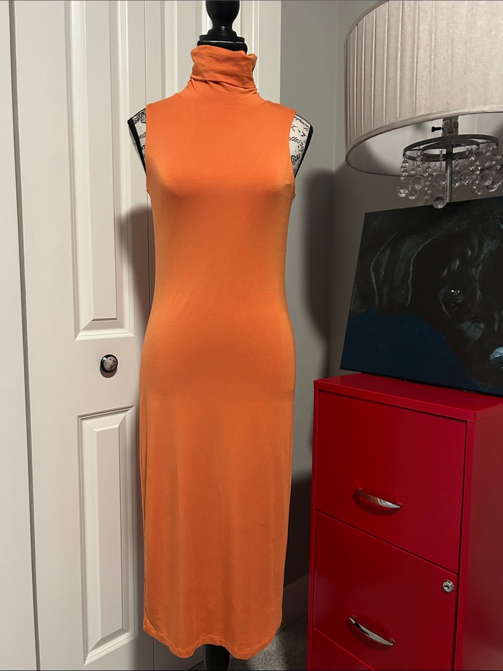 NWT Sleeveless Turtleneck Orange Midi Dress
